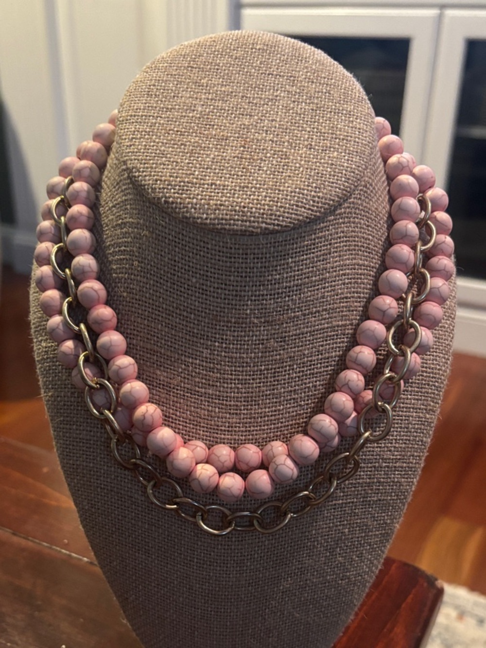 Park Lane “Charm” Layered Pink Turquoise Bead and Gold Chain Necklace